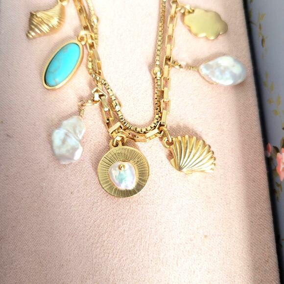 Lucky Brand Necklace Women's Semi Precious Accent Freshwater Pearl Gold 2 strand - Picture 4 of 9